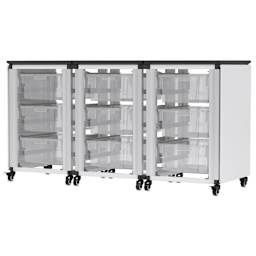 Modular Storage Cabinet, whiteboard side of the 3 side-by-side module with 9 large bins.