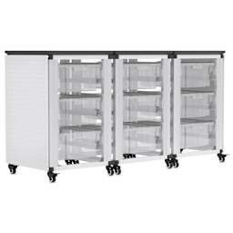Modular Storage Cabinet, pegboard side of the 3 side-by-side module with 9 large bins.