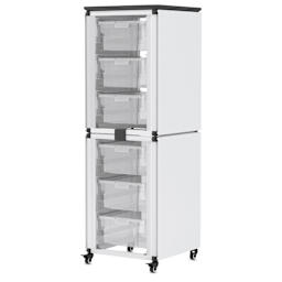 Modular Storage Cabinet, whiteboard side of the 2 stacked module with 6 large bins.