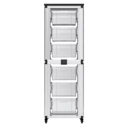 Modular Storage Cabinet, front view of the 2 stacked module with 6 large bins.