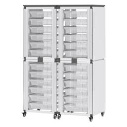 Modular Storage Cabinet, whiteboard side of the 4 stacked module with 24 small bins.