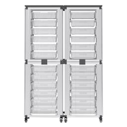 Modular Storage Cabinet, front view of the 4 stacked module with 24 small bins.