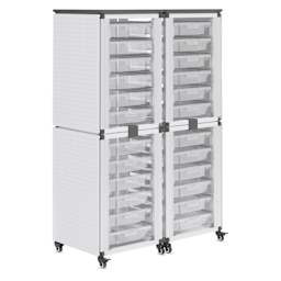 Modular Storage Cabinet, pegboard side of the 4 stacked module with 24 small bins.
