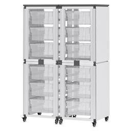 Modular Storage Cabinet, whiteboard side of the 4 stacked module with 12 large bins.