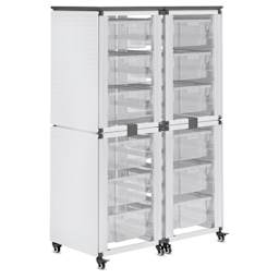 Modular Storage Cabinet, pegboard side of the 4 stacked module with 12 large bins.