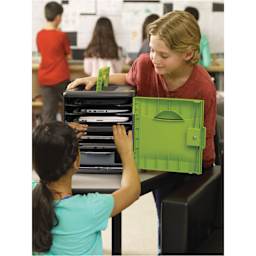 Copernicus Tech Tub2 Charging Storage Box - 6 Device Holder, child placing item inside box