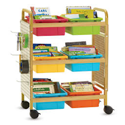 Copernicus Bamboo Book Browser Cart - Vibrant, 6 Bins with 2 Pegboards