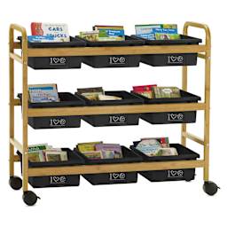 Copernicus Bamboo Book Browser Cart - Black, 9 Bins, front