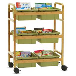 Copernicus Bamboo Book Browser Cart - Sage Green, 6 Bins, front