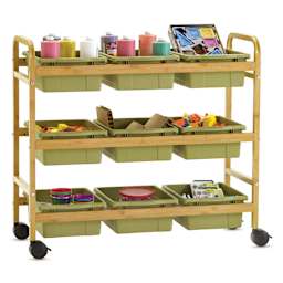 Copernicus Bamboo Book Browser Cart - Sage Green, 9 Bins, front