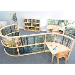 Whitney Brothers Nature View Divider Panel, connected to curved panels in classroom