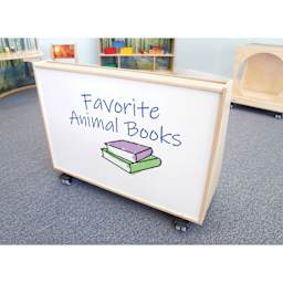 Whitney Brothers Nature View Mobile Book Browser, whiteboard in the back of the browser