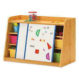 Copernicus Bamboo Write and Store Shelf - Two sliding Whiteboards showing shelves and Vibrant Tubes