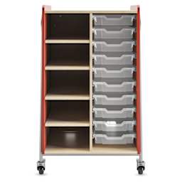 Safco Whiffle Typical 2 Double Storage Cart - Red, storage space and totes shown