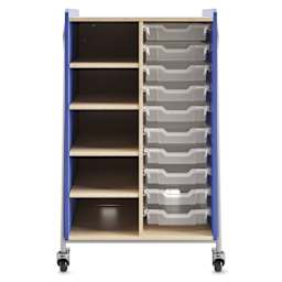 Safco Whiffle Typical 2 Double Storage Cart - Spectrum Blue, storage space and totes shown