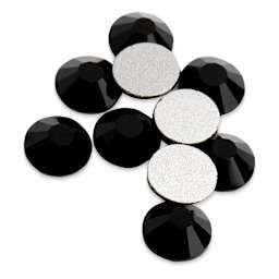 John Bead Crystal Lane Flat Back Rhinestones - Jet, 4.7 mm, (Close-up of front and back of rhinestones)