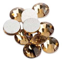 John Bead Crystal Lane Flat Back Rhinestones - Light Colorado Topaz, 4.7 mm, (Close-up of front and back of rhinestones)