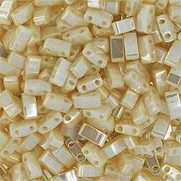 John Bead Miyuki Half Cut Tila Beads - Ivory Pearl, Opaque, Ceylon, 5 mm x 2.3 mm (Close-up of beads)