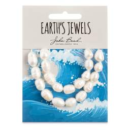 John Bead Earth's Jewels Freshwater Pearls - White, Rice, 8 mm to 9 mm (In packaging)