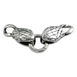 John Bead Stainless Steel Antique Silver Clasp - Snake Head, 34 x 15 mm, facing forward