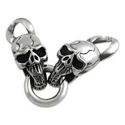John Bead Stainless Steel Antique Silver Clasp - Skull, 35 x 14 mm, facing forward