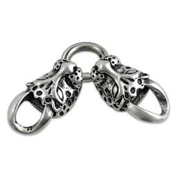 John Bead Stainless Steel Antique Silver Clasp - Leopard Head, 32 x 17 mm, from above