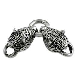 John Bead Stainless Steel Antique Silver Clasp - Wolf Head, 34 x 18 mm, from above