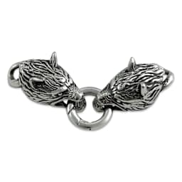 John Bead Stainless Steel Antique Silver Clasp - Wolf Head, 34 x 18 mm, facing forward