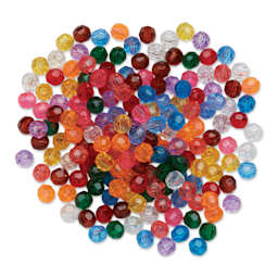 Pop! Faceted Plastic Beads - Translucent, beads outside of the packaging