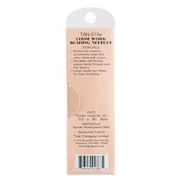 Tulip Needle Company Beading Needles - Loom Work, Pkg of 3, back of the packaging