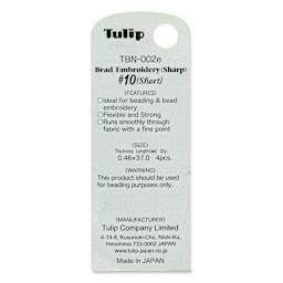 Tulip Needle Company Beading Needles - Embroidery, Size 10, Short, Pkg of 4, back of the packaging