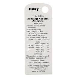 Tulip Needle Company Beading Needles - Assorted, Pkg of 4, back of the packaging