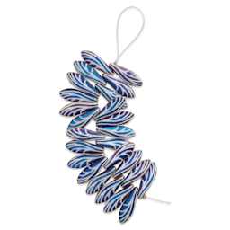 John Bead Czech Glass Laser Etched Dagger Bead Strand - Jet AB/White, Wing Pattern