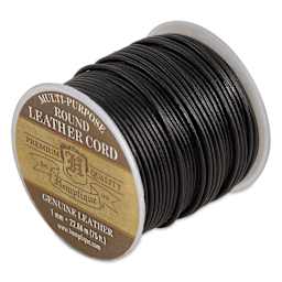 Hemptique Round Leather Cord - Black, 1 mm