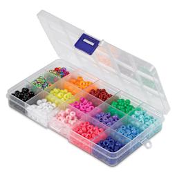 Blick Pony Bead Box - Set of 15 - open to show contents, angled view