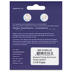 John Bead Beadwork Findings - Gold Rainbow, Pkg of 4, back of package
