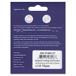 John Bead Beadwork Findings - Gold Half Moon, 10 holes, Pkg of 10, back of package