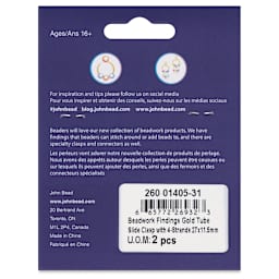John Bead Beadwork Findings - Gold Tube, 4 Strands, Pkg of 2, back of packaging
