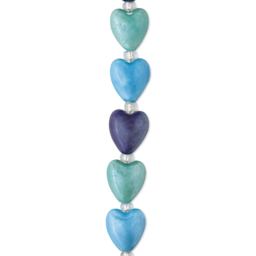 John Bead DIY Designer Bead Strand - Ceramic Hearts, Blue, 12 mm x 9 mm close-up