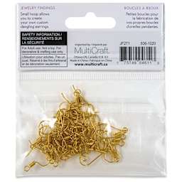 Craft Medley Fish Hook Earring Wires - Gold, 19 mm, Pkg of 45 back of packaging