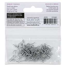 Craft Medley Fish Hook Earring Wires - Silver, 19 mm, Pkg of 50 back of packaging