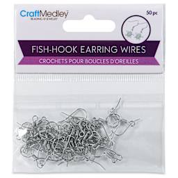 Craft Medley Fish Hook Earring Wires - Silver, 19 mm, Pkg of 50 front of packaging