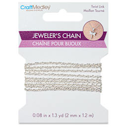 Craft Medley Jeweler's Chain - Silver Twist, 0.08" x 1.3 yd front of packaging