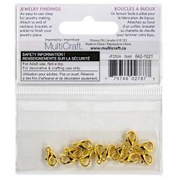 Craft Medley Lobster Claw Clasps - Gold, 10 mm, Pkg of 12 back of packaging
