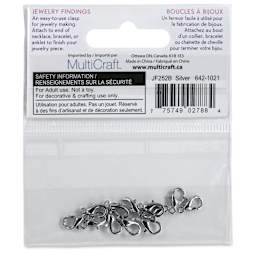 Craft Medley Lobster Claw Clasps - Silver, 10 mm, Pkg of 12 back of packaging