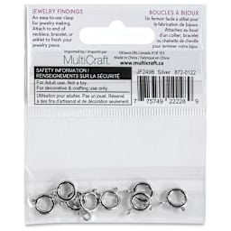Craft Medley Spring Ring Clasps - Silver, 9 mm, Pkg of 8 back of packaging