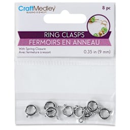 Craft Medley Spring Ring Clasps - Silver, 9 mm, Pkg of 8 front of packaging