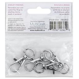 Craft Medley Key Ring Clips - Silver, 1.63", Pkg of 5 back of packaging
