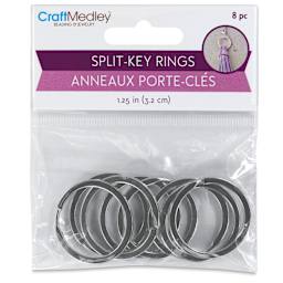 Craft Medley Split Key Rings - Silver, 1-1/4", Pkg of 8 front of packaging