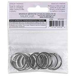 Craft Medley Split Key Rings - Silver, 1", Pkg of 12 back of packaging